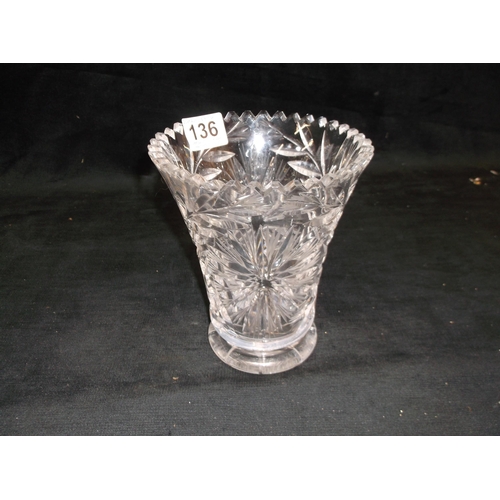 136 - Crystal glass vase 18cm high damaged