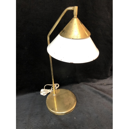 156 - Brass table lamp with enamel shade 64cm hide