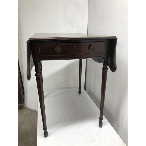 244 - Edwardian drop leaf occasional table with drawer, hinge damaged 71cm x 50cm