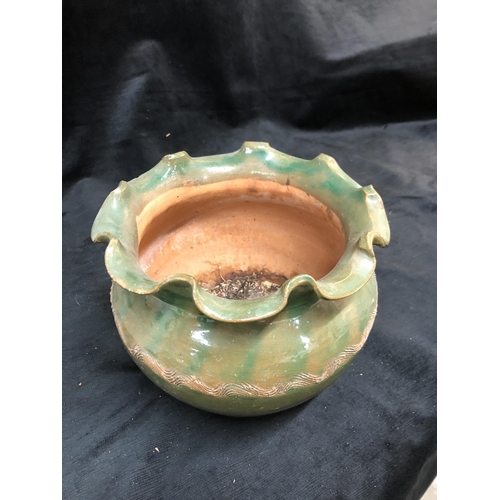 44 - Green pottery flowerpot 20cm high