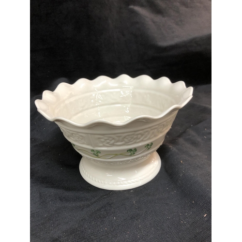 48 - Belleek shamrock pattern pot 24cm diameter