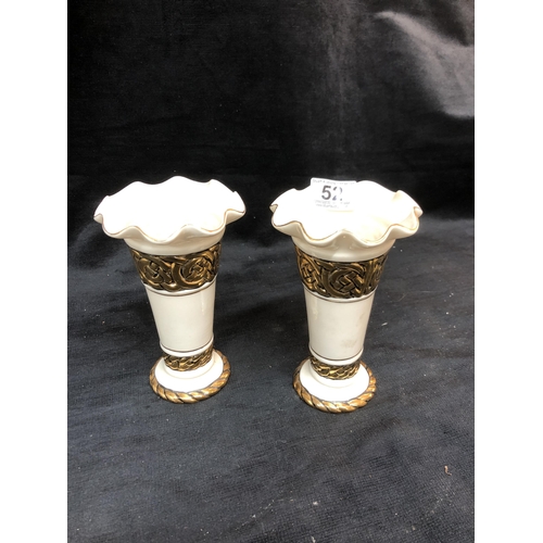 52 - Pair of Belleek gilded vases 18cm high