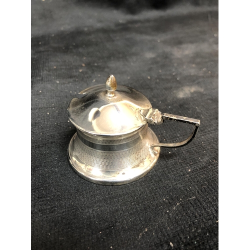 61 - Silver mustard pot with spoon 6cm high