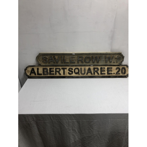 93 - Albert square 122cm & Savile row W1 97cm long wooden signs