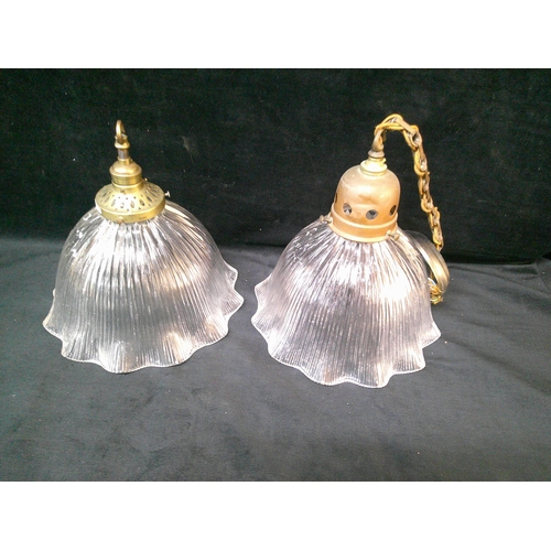 123 - Two Hallophane pendants lights 12 inches diameter