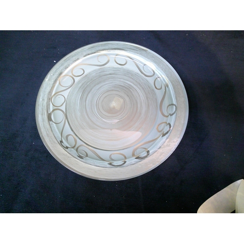 48 - Large painted glass plate 34cm