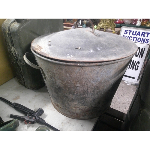 22 - Large galvanised bucket with lid 38cm high X 45cm diameter