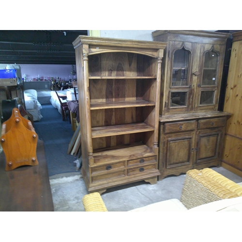 229 - Tall Mexican pine bookshelves with pillars & four drawers 180cm X 90cm