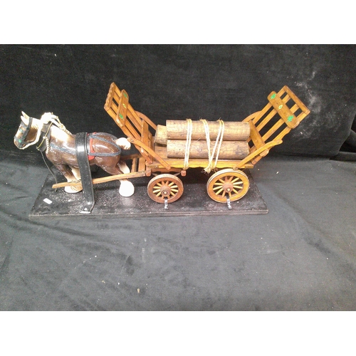 39 - Wooden horse & cart 70cm long X 31cm high