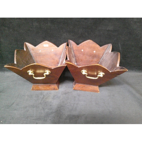 53 - Pair of mahogany planters with brass handles 26cm X 26cm X 22cm