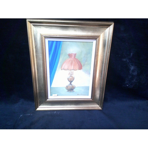 73 - Original oil painting by Jean Gregory, The Tiffany lamp 49cm X 41cm overall