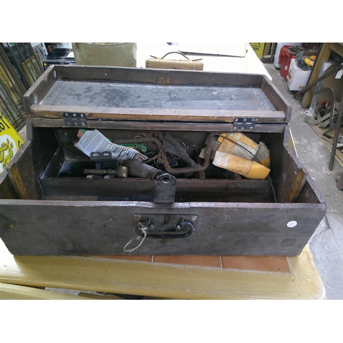 21 - Wooden tool box & contents 64cm X 36cm X 21cm