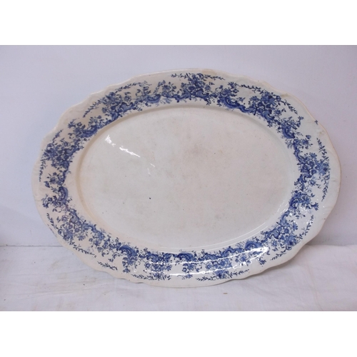 190 - Large blue & white platter 48cm X 36cm