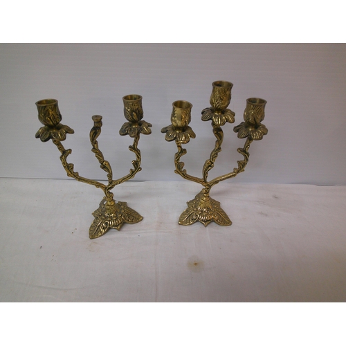 113 - Two three branch brass candle holders 26cmH X 16cmW