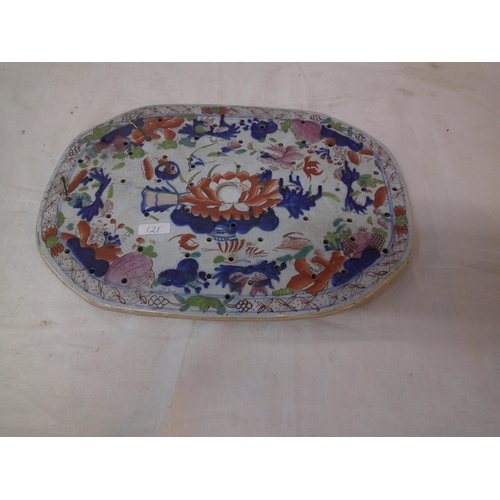 134 - Coloured stoneware plate 31cm X 23cm, repaired