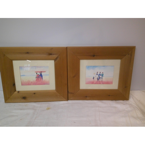 175 - Pair of modern pine framed pictures each 47cm X 41cm