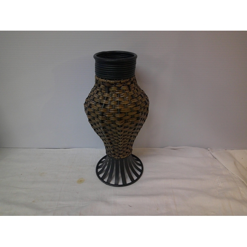 177 - Tall modern metal & wicker flowerpot 48cmH