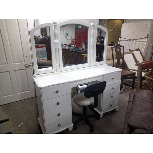 191 - White triple mirror dressing table & chair