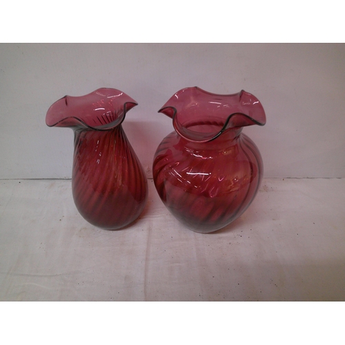 47 - Two red glass vases tallest 21cmH