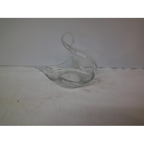 55 - A glass flower holder in the shape of a Swan 20cmW X 16cmH