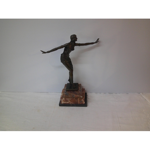 67 - Art Deco style bronze dancing lady on a marble base 49cmH