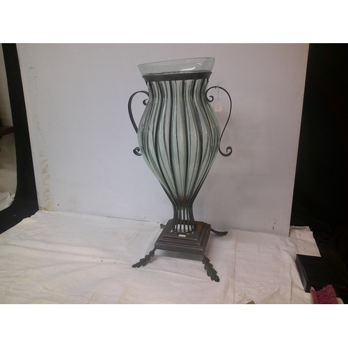 7 - Tall glass metal framed vase 69cmH