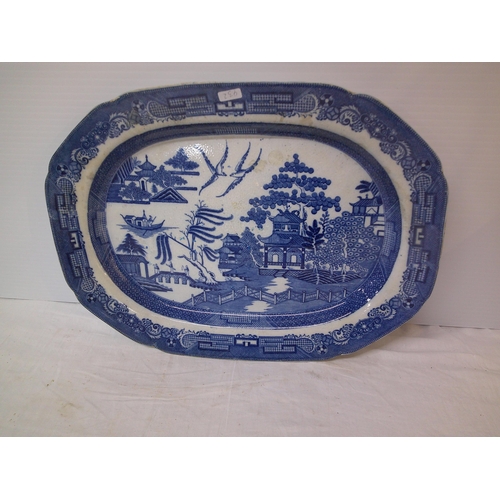 74 - A large willow pattern platter 48.5cm X 36cm