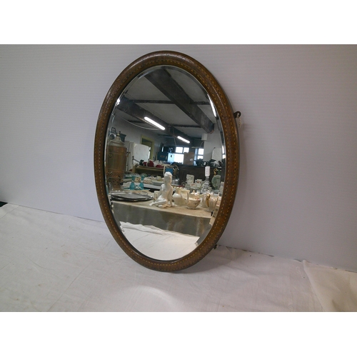 85 - Edwardian inlaid oval mirror 62cm X 43cm