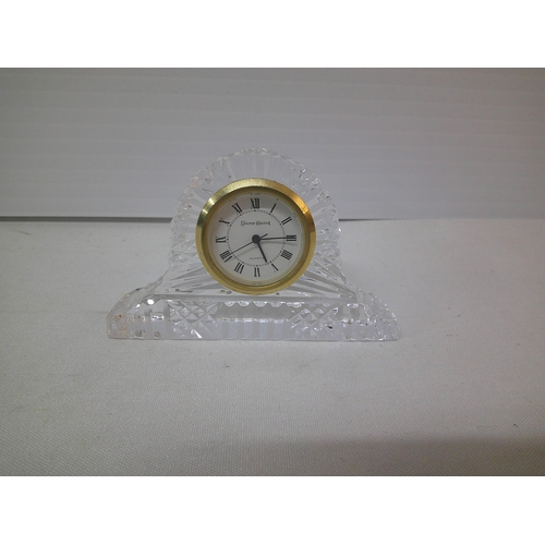 169 - Small Tyrone crystal glass mantle clock 10cm X 6.5cm