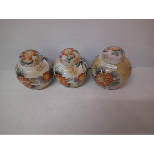 231 - Three Japanese ginger jars each 12cmH