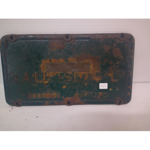 56 - Cast iron plaque R A Lister 35cm X 19cm