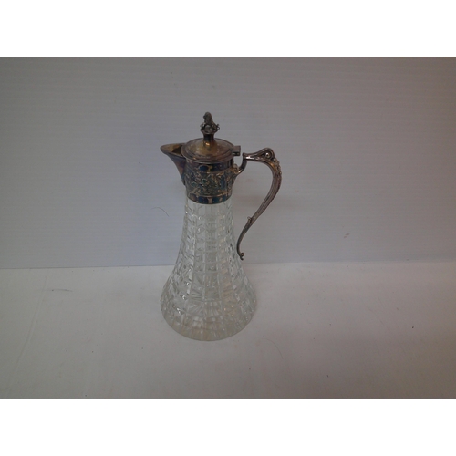 181 - Silver mounted cut crystal glass claret jug - 28cmH