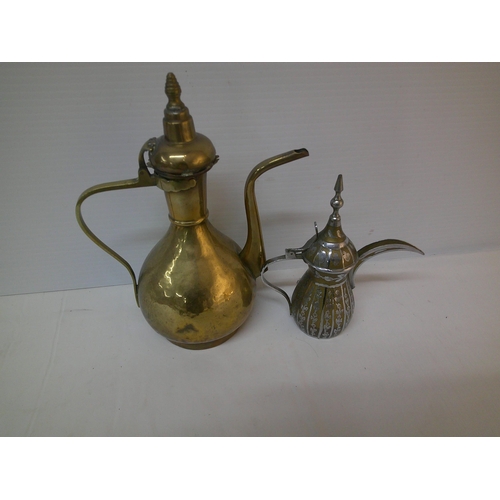 185 - Tall brass coffee pot - 33cmH & one smaller