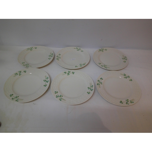 267 - Six Belleek shamrock pattern side plates - blue mark - 19cmD