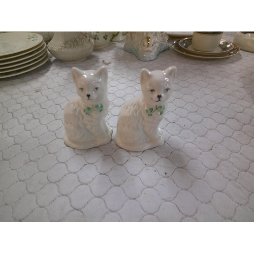 286 - Two Belleek cats - 10cmH