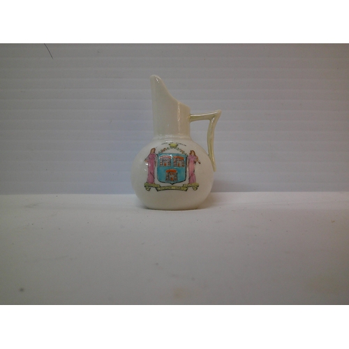 308 - A small Belleek 2nd period jug with Dublin crest - 8.5cmH