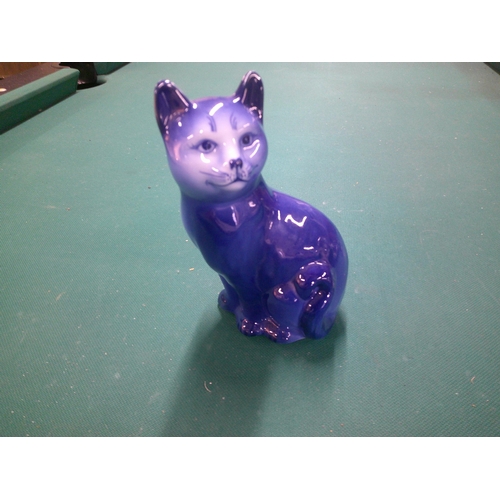 92 - Blue pottery cat 18cmH