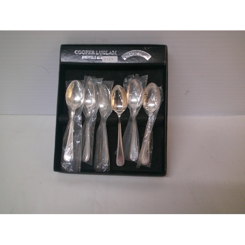 96 - A boxed set of six Cooper Ludlam EPNS teaspoons