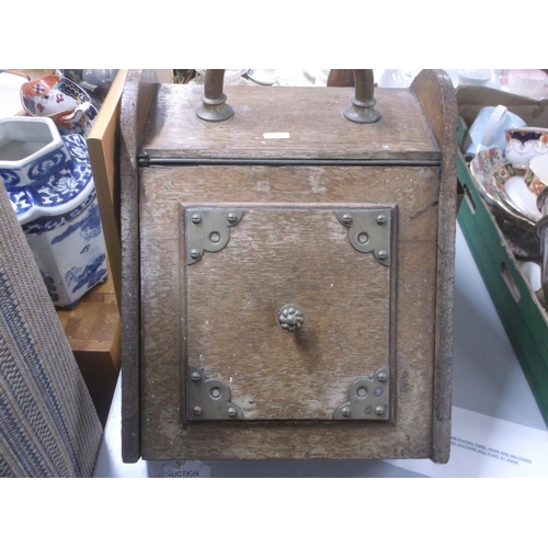 408 - An Edwardian brass mounted coal scuttle with liner & shovel