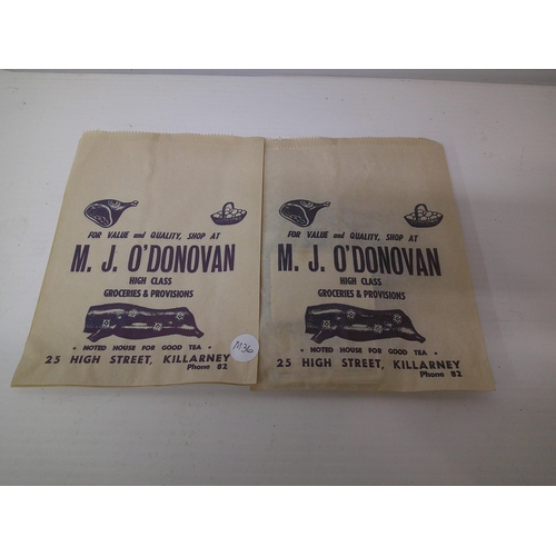 156 - Six paper bags - M J O'Donovan, High Street, Killarney