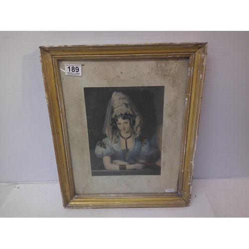 189 - A framed 19th century portrait of a lady - 37cm x 45cm