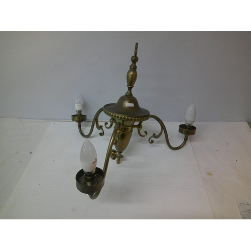 193 - A brass three branch hanging light - 40cm x 30cm