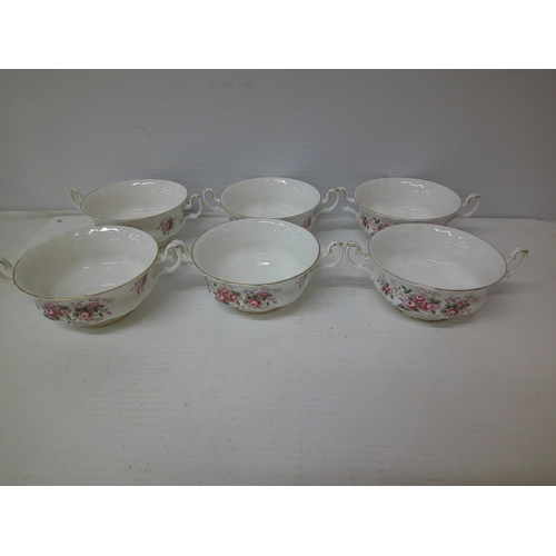 263 - Six Royal Albert - Lavender Rose - two handled soup bowls