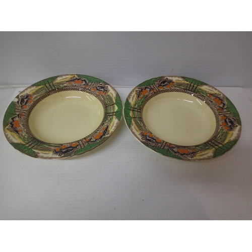 298 - Myott & Sons - two soup bowls - 25cmD - one with chip to rim