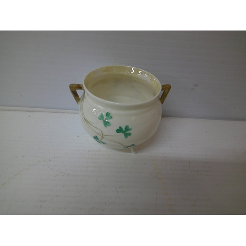 361 - A Belleek 3rd period three legged pot - 105cmW x 8cmH