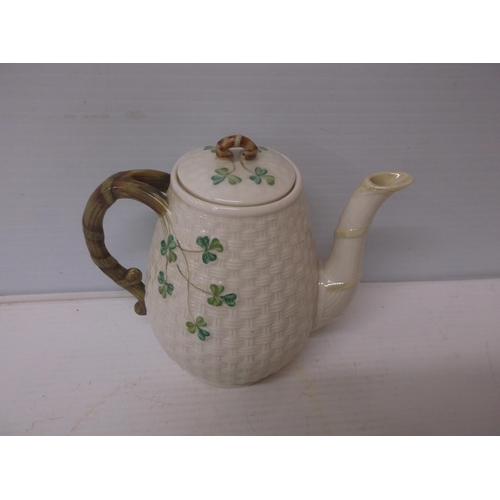 371 - A Belleek 3rd period shamrock pattern coffee pot 19cmW X 18cmH