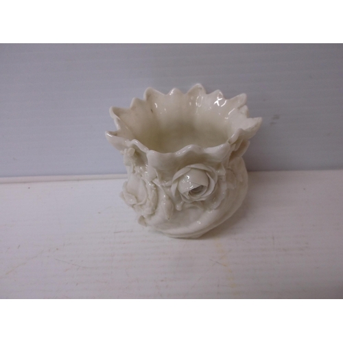 374 - A Belleek 2nd period floral pot 11cmD X 9cmH