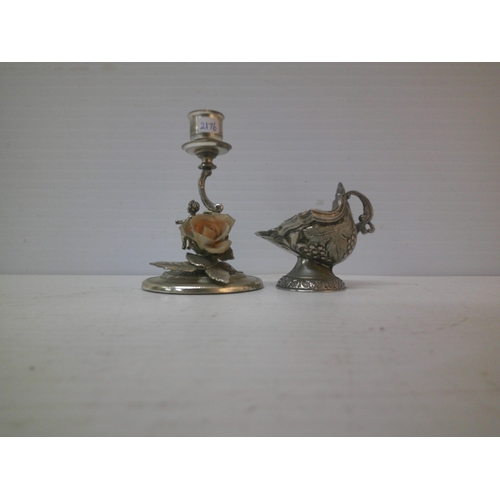 269 - A miniature sugar helmet and candle holder - 10cmH