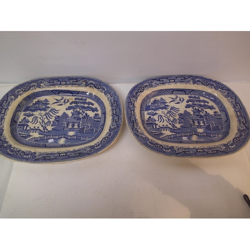 283 - Two Victorian willow pattern platters - 36cm x 29cm