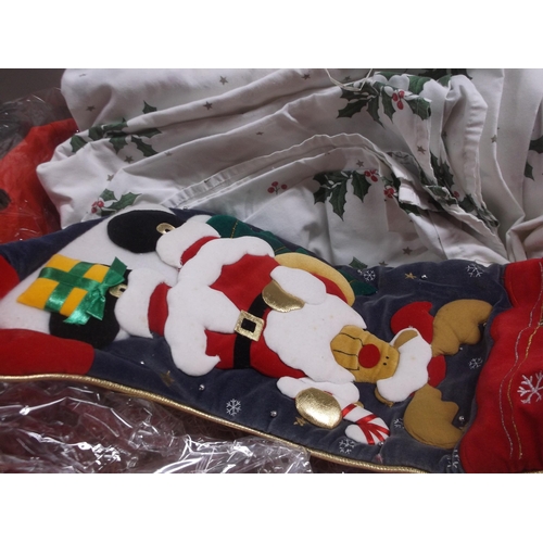 424 - Basket & Christmas table cloth &Christmas stocking